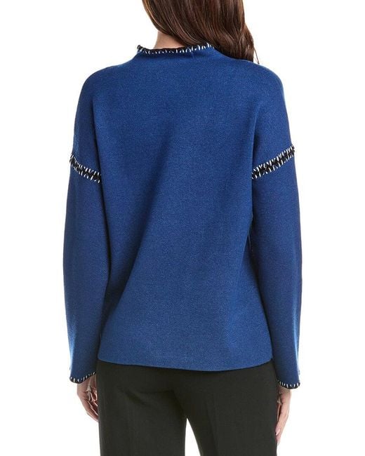 Tahari Blue Novelty Embroidery Stitch Pullover