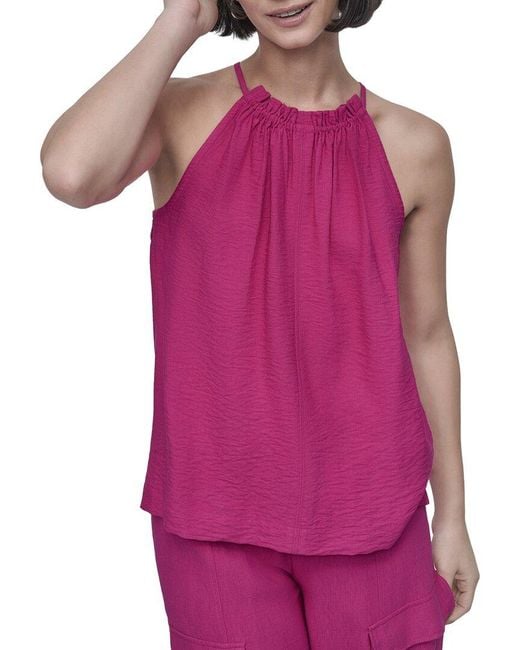 DKNY Purple Halter Crinkle Top