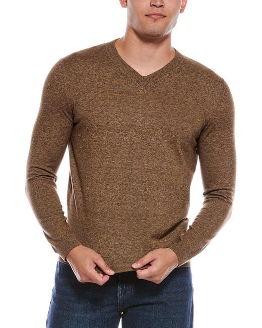 Autumn Cashmere Brown Coverstitch V-Neck Sweatshirt for men