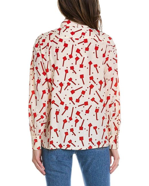 Tory Burch Red Jacquard Bow Blouse