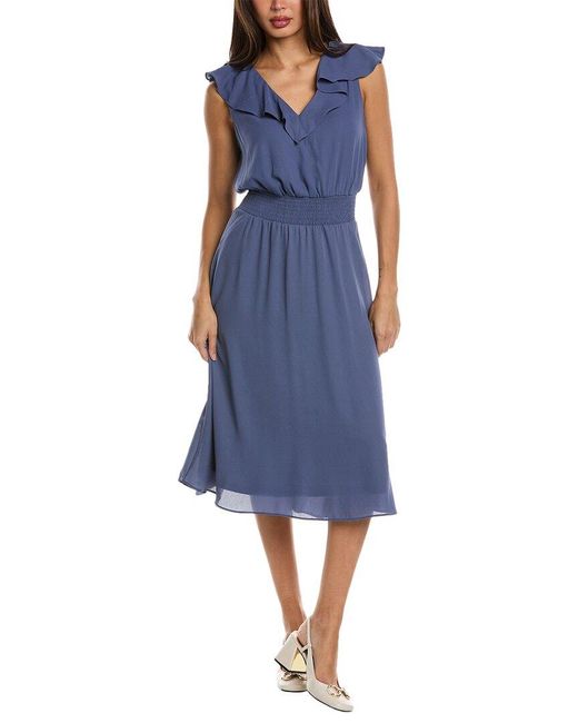 Vince Camuto Blue Smocked Waist Midi Dress