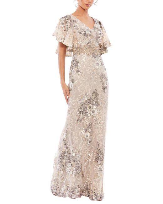 Mac Duggal Natural Embroidered Trumpet Gown