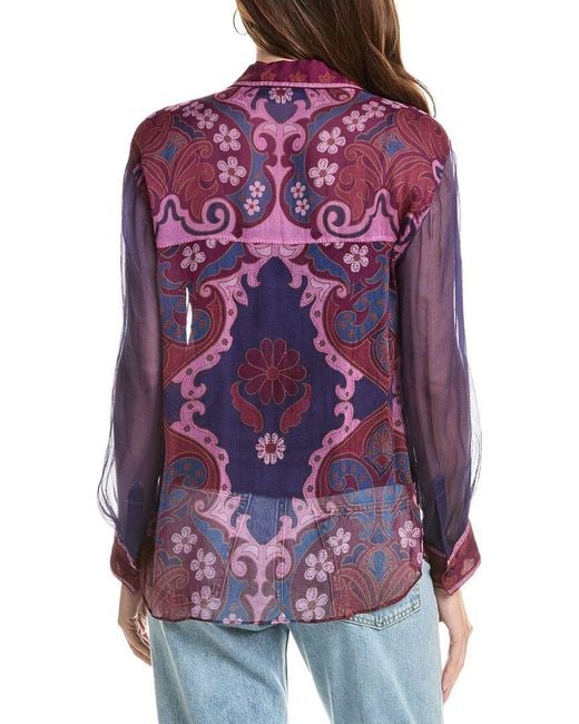 Johnny Was Red Itzel Button-Down Silk Shirt