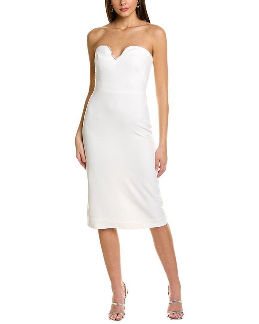 ML Monique Lhuillier White Strapless Midi Dress