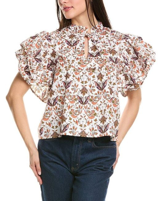 Sail To Sable White Batik Ruffle Top