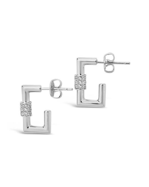 Sterling Forever White Rhodium Plated Cz Carabiner Hoops