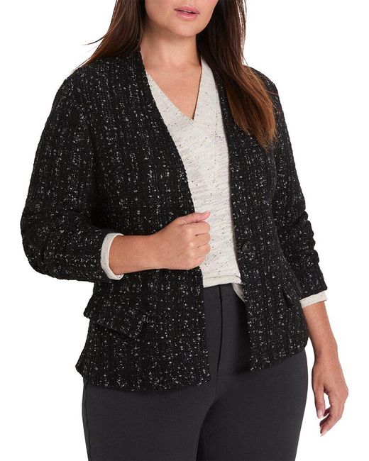 NIC+ZOE Black Plus Metallic Grid Knit Jacket