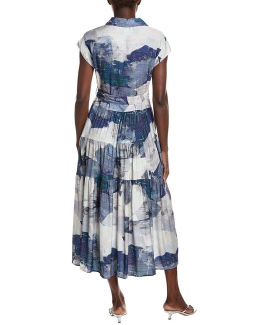 Gracia Blue Cloud Print Sleeveless Belted Shirtdress