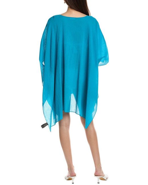 Natori Blue Gauze Caftan With Applique