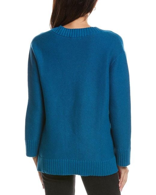 Forte Blue Gathered V-Neck Sweater