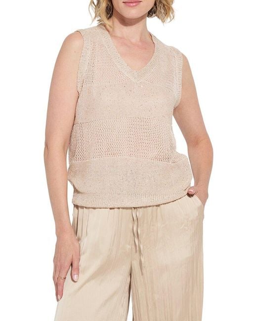 Lyssé Natural Bria Sequined V-Neck Shell