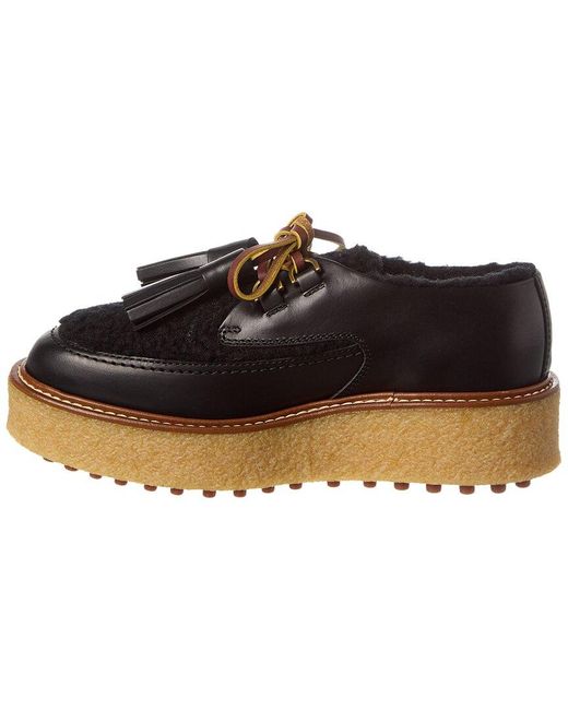 Tod's Black Leather & Shearling Platform Loafer