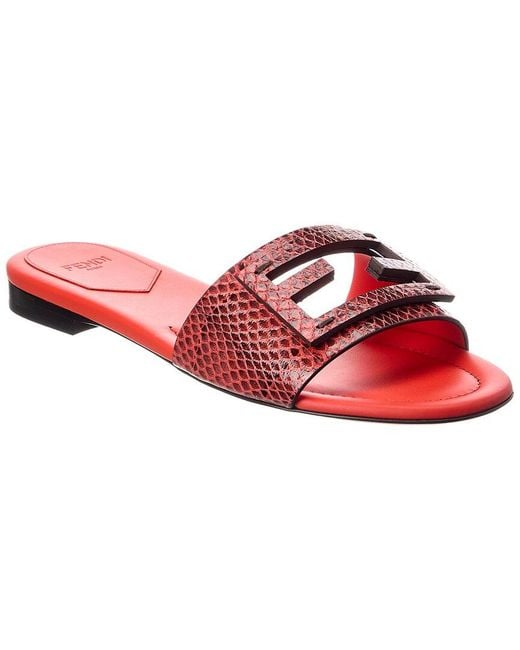 Fendi Red Baguette Python-Embossed Leather Sandal