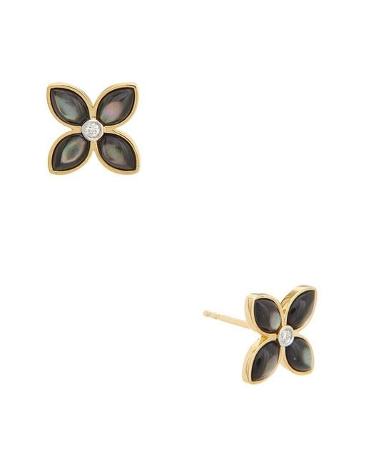 Maitre De Diamant Metallic 18K 0.02 Ct. Tw. Diamond & Pearl Earrings
