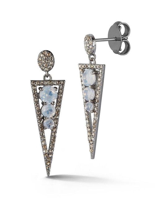 Banji Jewelry White Silver 2.92 Ct. Tw. Diamond & Moon Stone Dagger Earrings