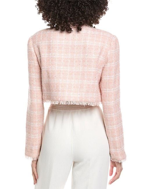 Toccin Pink Lainey Crew Neck Cropped Tweed Jacket
