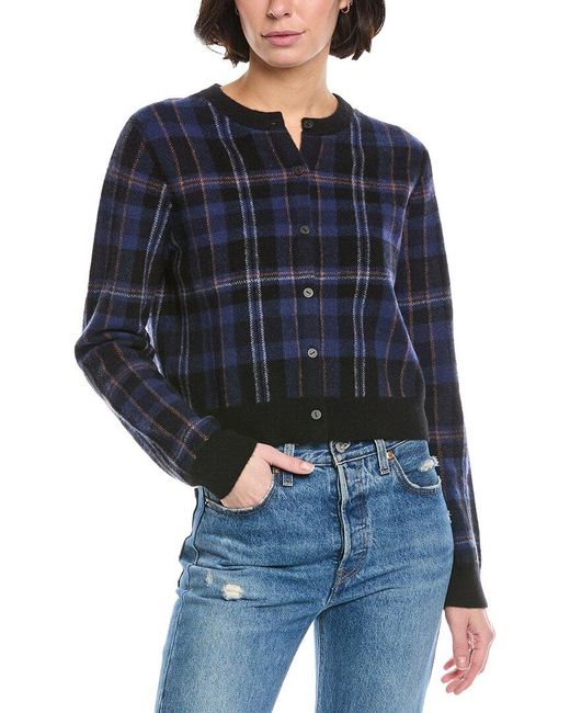 Vince Blue Intarsia Plaid Cardigan