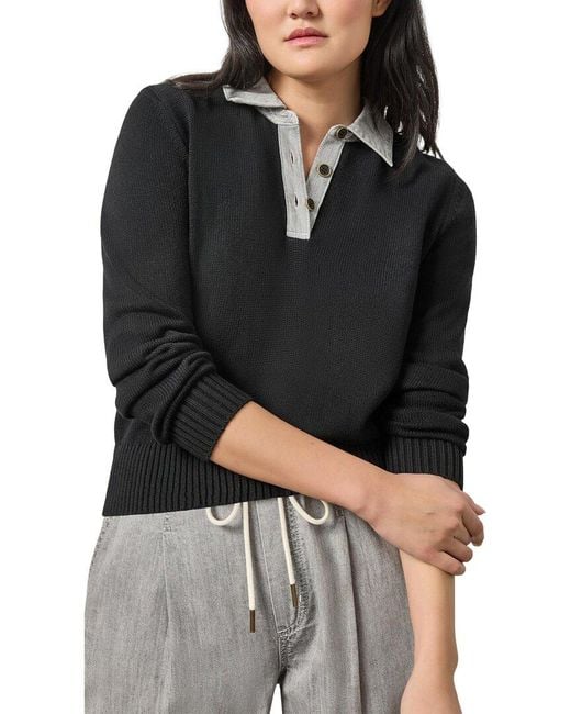 Lilla P Black Denim Collar Polo Sweater