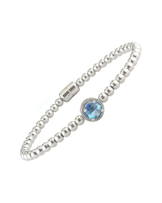 Gemstones White Silver 1.76 Ct. Tw. Diamond & Blue Topaz Bangle Bracelet