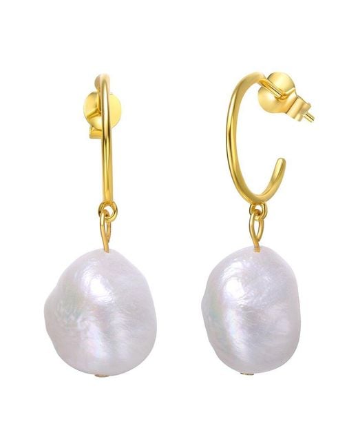 Genevive Jewelry Metallic 14k Over Silver 13mm Pearl Dangle Earrings