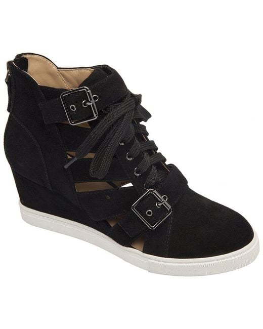 Linea Paolo Black Fave-L Suede Wedge Sneaker