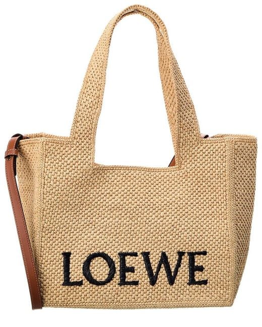 Loewe Metallic Font Medium Raffia Tote