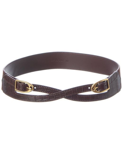 J.McLaughlin Brown Jimena Croc-Embossed Suede & Leather Belt