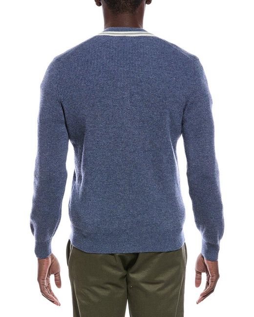 Brunello Cucinelli Blue Cashmere V-neck Sweater for men
