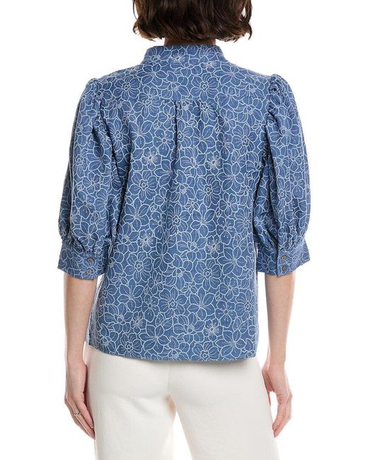 Cece Blue Daisy Chambray Top