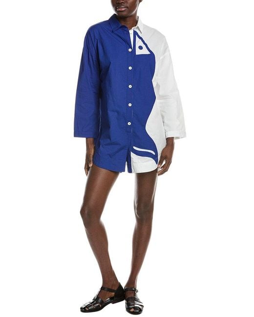 Farm Rio Blue Fish Cutwork Romper
