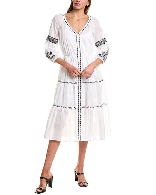 Johnny Was White Cam Tiered Midi Dress