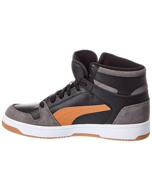 PUMA Black Rebound Layup Russet Leather High-Top Sneaker for men