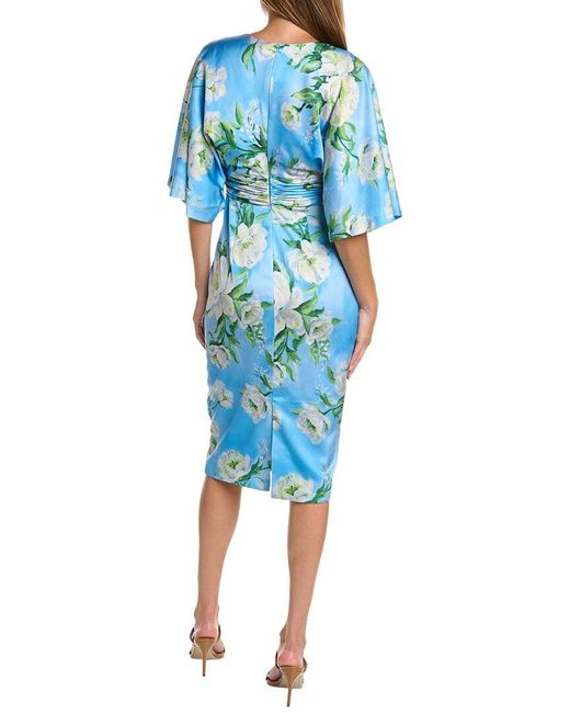THEIA Blue Kimono Midi Dress
