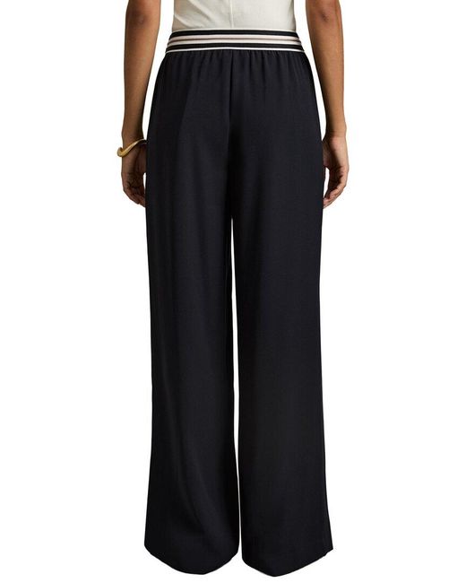 Reiss Black Abs Stripe Waistband Wide Leg Trouser