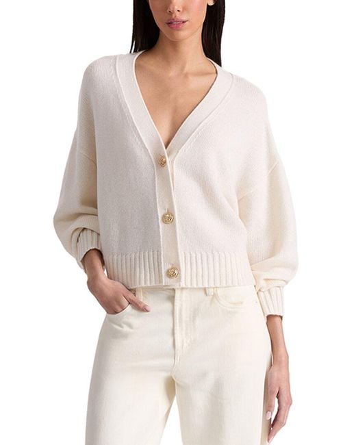 Alice + Olivia White Atticus Cropped Boxy Cashmere-Blend Cardigan