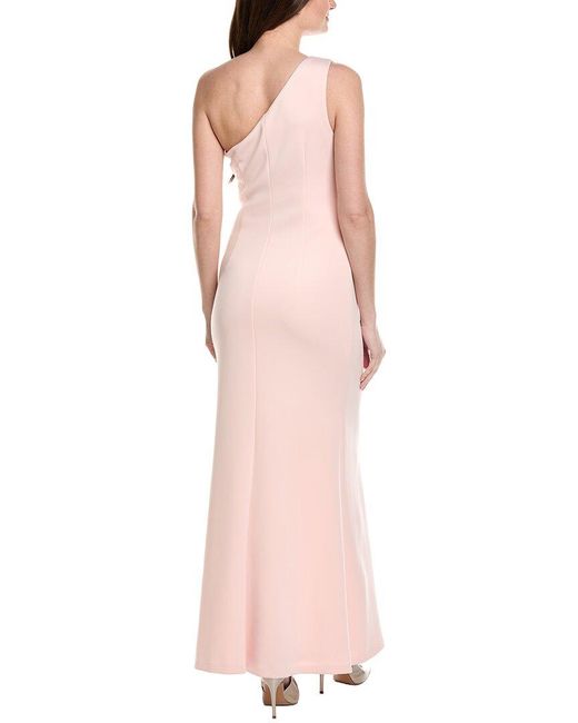 Adrianna Papell Pink One-Shoulder Stretch Rosette Gown