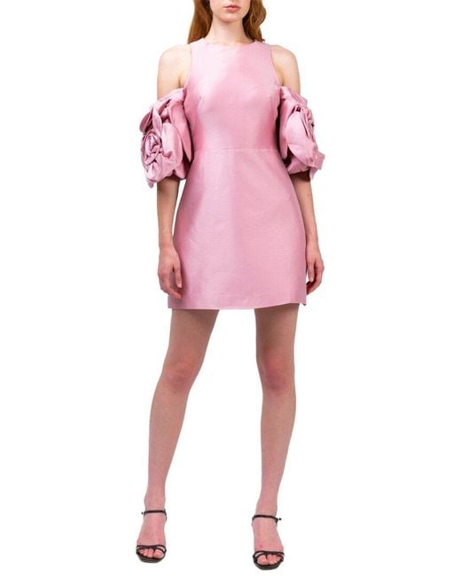Marchesa Pink Notte A-Line Silk-Blend Mikado Mini Dress