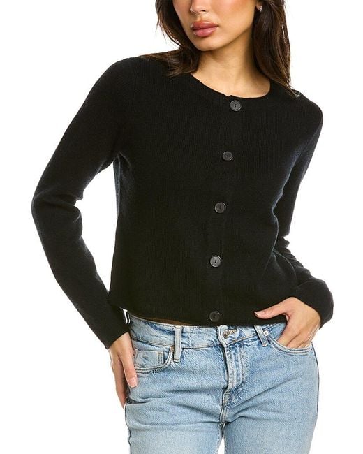 Vince Button Wool & Cashmere-blend Cardigan in Blue (Black) | Lyst