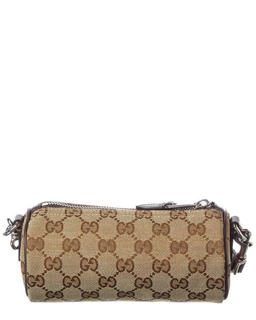 Gucci Brown Gg Mini Canvas & Leather Boston Bag