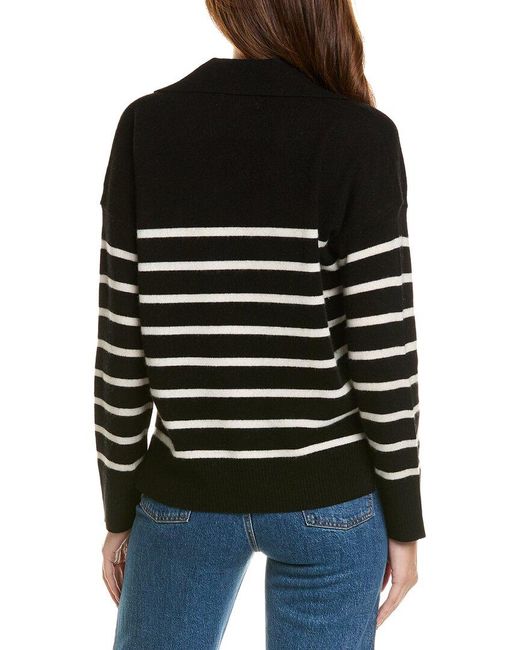 Design History Black Striped Notched Collar Cashmere Sweater