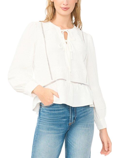 Vince Camuto White Lace Yoke Tie Front Blouse