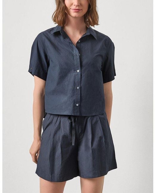 Lilla P Blue Folded Sleeve Button Down Shirt