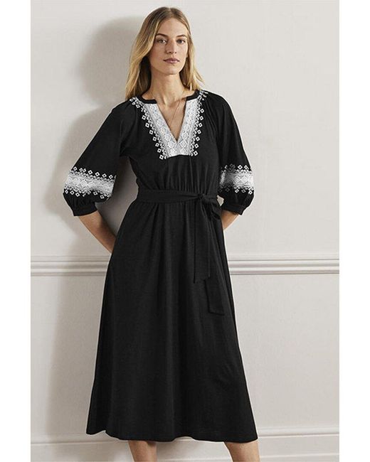 Boden Black Crochet Trim Jersey Midi Dress