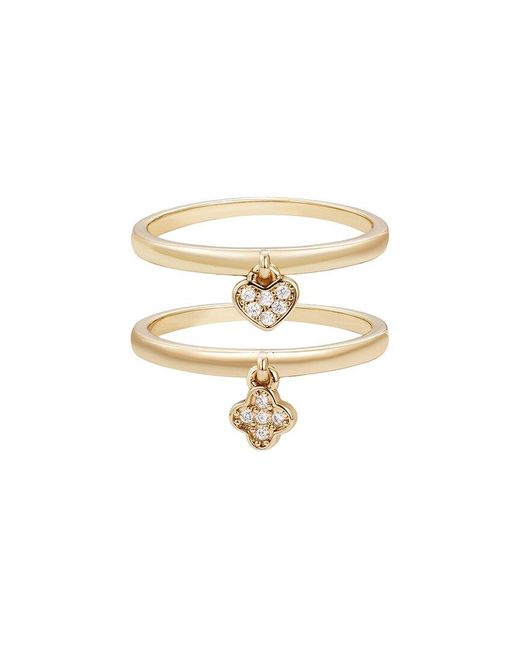 Adornia White 14K Plated Cz Dangling Heart & Clovers Ring Set
