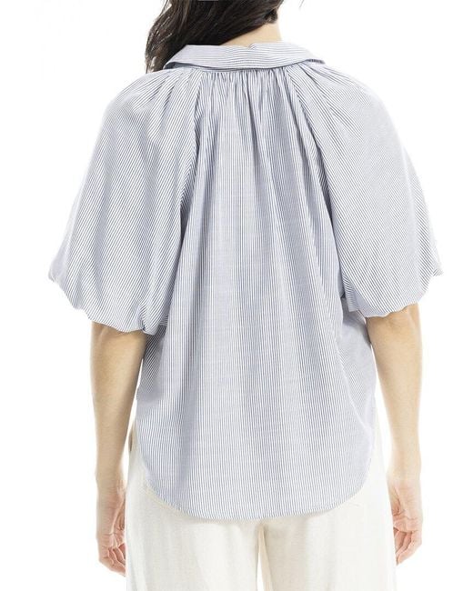 Max Studio Blue Bubble Sleeve Button Front Shirt