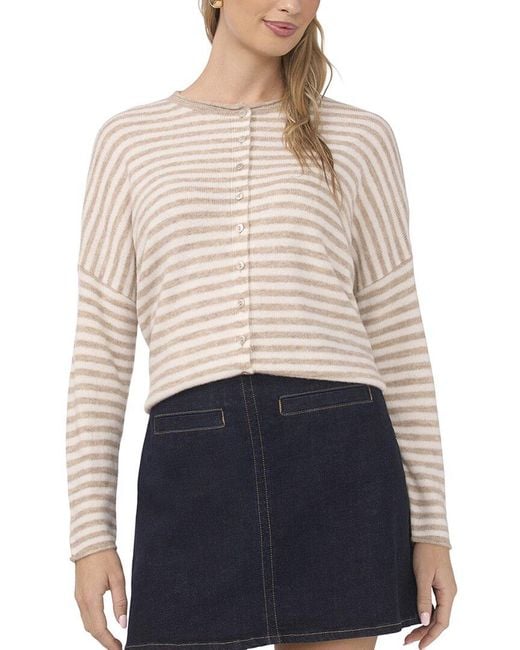 Vince Camuto Blue Striped Rollneck Spring Cardigan