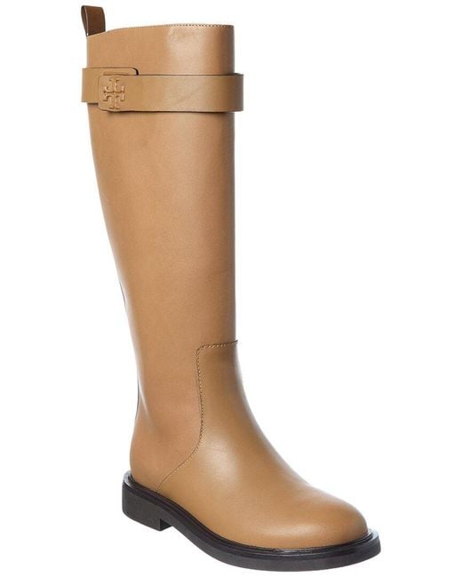 Tory Burch Brown Double T Leather Utility Boot
