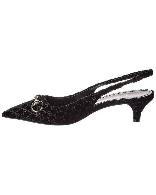 Gucci Black Horsebit Gg Velvet Slingback Pump