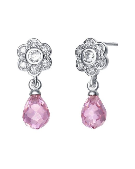 Genevive Jewelry Pink Silver Cz Statement Earrings