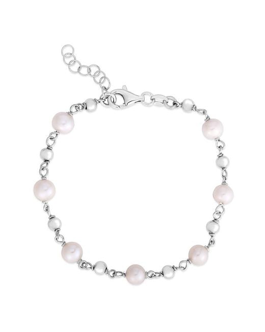 Italian Silver Metallic Piazza Di Spagna Freshwater Pearl Bead Bracelet